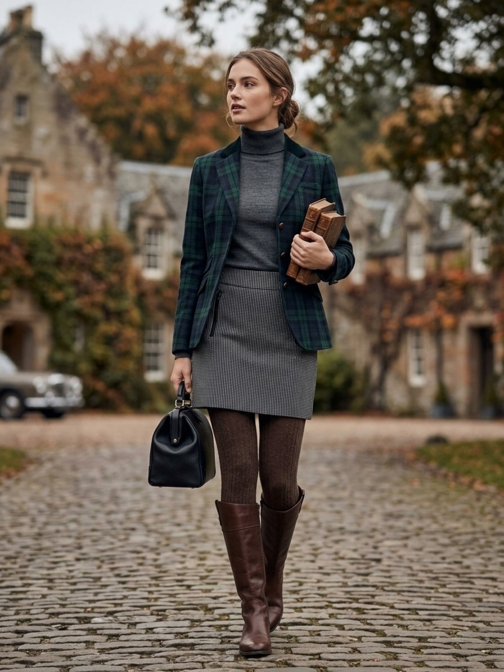 Mexx Wool Blend Tweed Mini Skirt Dark Academia Heritage Chic